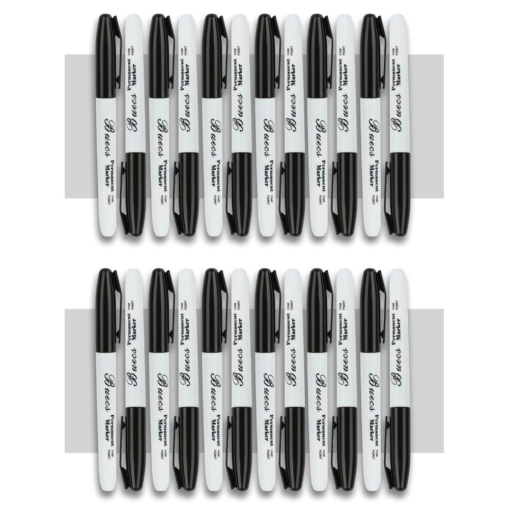 Permanent Markers, Pack of 24 Black Permanent Markers, Fine Point, Waterproof